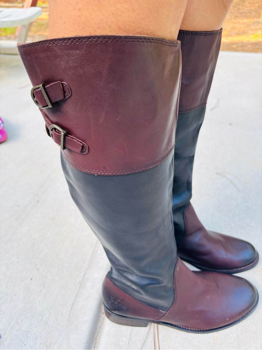 Vince Camuto Women's Two-Tone Leather Boots Riding Tall Black and Brown Size9.5 - Picture 9 of 15